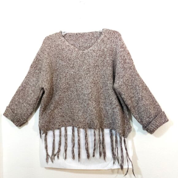 Cropped fringe front high low boxy pullover sweater L/XL - Picture 1 of 5